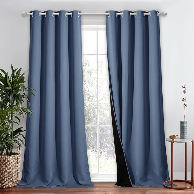 NICETOWN 100% Blackout Blind, Laundry Room Decor Window Treatment Curtains, Stone Blue, 1 PC, 52 inches x 90 inches, Thermal Insulated Energy Smart Drape and Drapery for Villa, Hall and Studio by NICETOWN