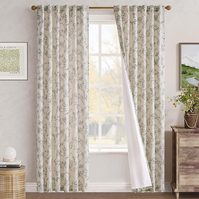 jinchan Floral Curtains Lined Linen Blend Curtain for Living Room 84 Inch Length Grey Flower Farmhouse Curtains French Country Gray Patterned Curtain Drapes Back Tab Rod Pocket 2 Panels - Image 7