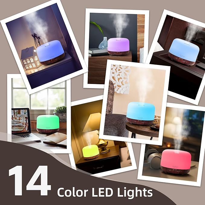 ASAKUKI Essential Oil Diffuser for Home, 500ml Aromatherapy Fragrant Oil Humidifier Vaporizer, 7-Color Light and Auto-Off Safety Switch (Reddish-Brown) - Image 6