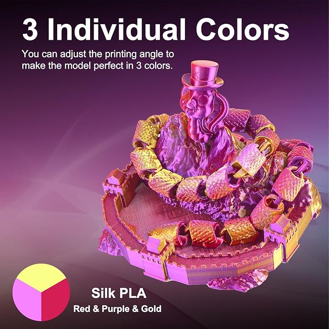 ERYONE Silk Tri Color PLA Filament 3D Printer 1.75mm +/- 0.03mm, Multicolor Filament Tricolor PLA 1KG(2.2lbs) Cardboard Spool, Red Gold Purple - Image 2