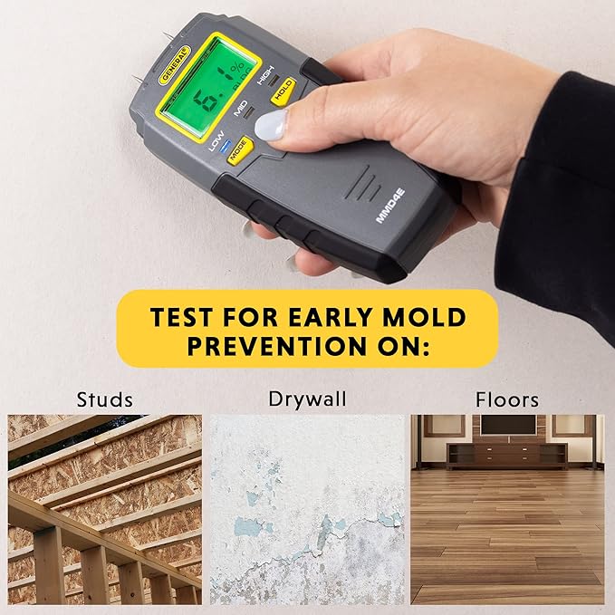 General Tools MMD4E Digital Moisture Meter, Water Leak Detector, Moisture Tester, Pin Type, Backlit LCD Display With Audible and Visual High-Medium-Low Moisture Content Alerts, Grays - Image 2