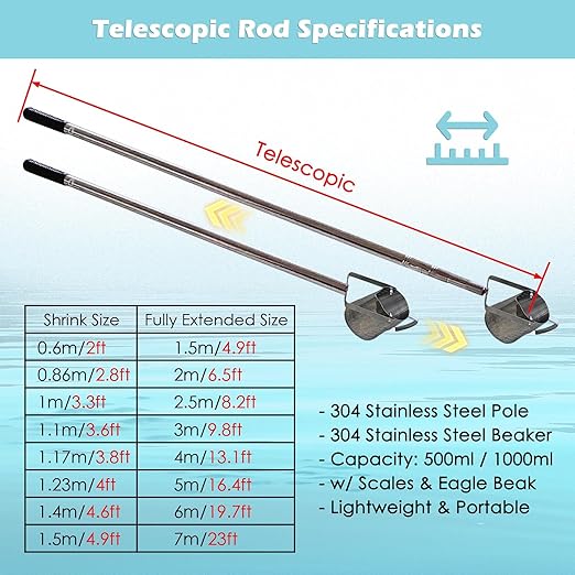 Retractable Water Sampler Set - Stainless Steel Rods & Pendulum Sampler Ladle 500 1000 ML, Industrial Water Quality Test Sampling Collector, for Environmental Monitoring(Metal 500ml,L 1.17m-4m/3.8ft-1 - Image 3