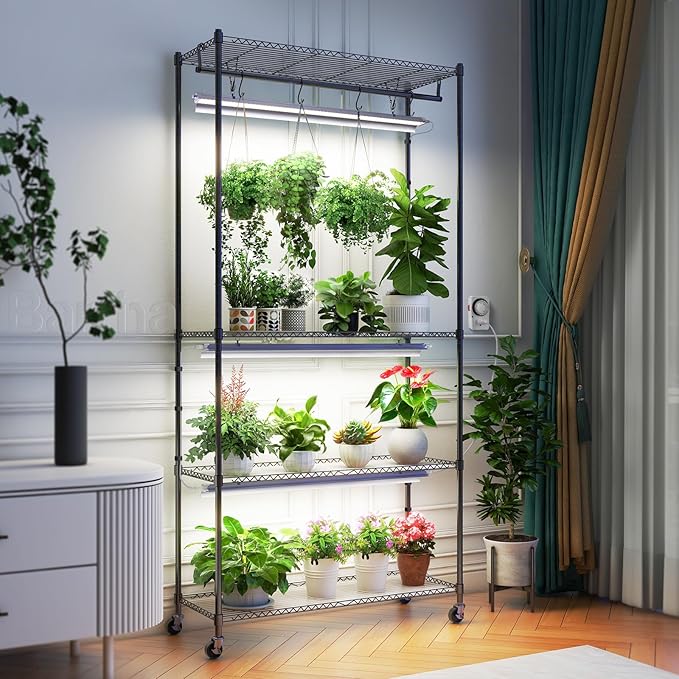 Barrina CX3 Plant Stand with Grow Light, 4-Tier, 3FT 5000K, 108W Full Spectrum Indoor DIY Plant Shelf with Lights, Flower Pot Display Rack, Greenhouse, Wheel, Mechanical Timer, 35.4"x13.8"x70.9" - Image 2