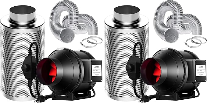 VIVOSUN Grow Tent Ventilation System, 4 Inch Inline Duct Fan with Speed Controller, 4'' Carbon Filter, and 8ft. Ducting Combo, Air Cooling and Filtration Kit for Grow Tent, Hydroponics (Pack of 2) by VIVOSUN