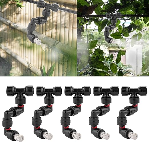 CozyCabin 360° Adjustable Mist Cooling System Nozzles Water Sprayers Connectors, Stainless Steel Misting Nozzles for Pets Reptiles Ecological Garden Patio Greenhouse, 5 Packs by CozyCabin
