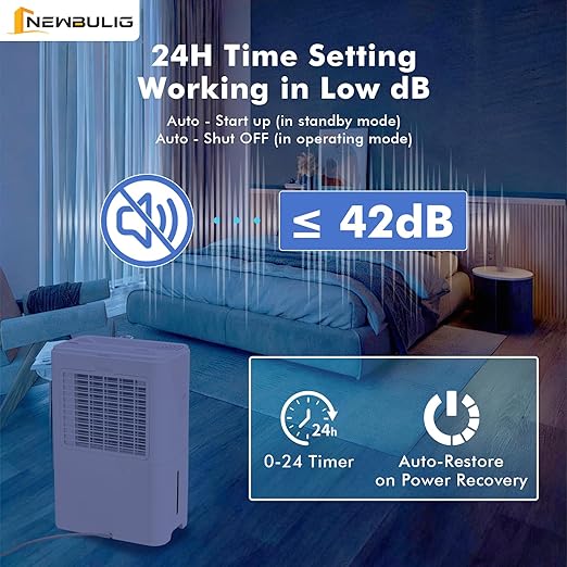 NEWBULIG 80Pints Dehumidifier with Drain Hose, 5,500 Sq.Ft Dehumidifier for Basement, 1.32 Gallon Tank, Low 42dB, Smart Humidity Ring, Ideal Whole House Humidity Remover for Home, Bedroom & Bathroom - Image 5
