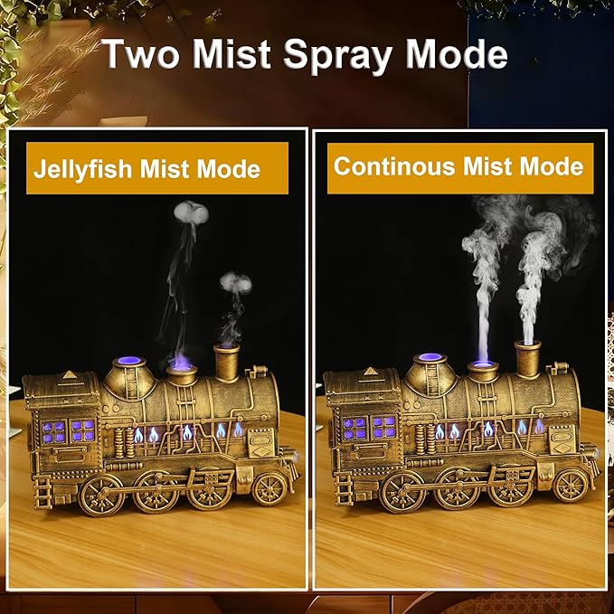 Valentine's Day Train Humidifier 300ml, Dual Mist Outlets Cool Mist Diffuser with 2/8H Timer, for Aromatherapy & Air Humidity, Desktop Decor(Bronze) - Image 2