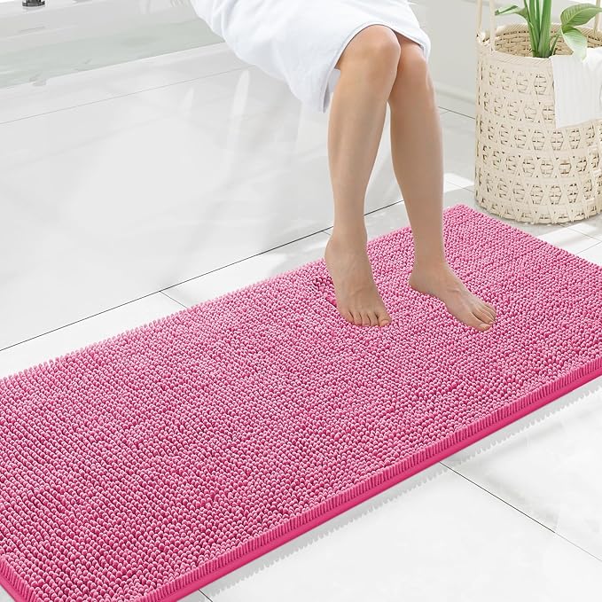Smiry Luxury Chenille Bathroom Rugs 59x20, Extra Soft and Absorbent Shaggy Bath Mat, Machine Washable, Non-Slip Plush Carpet Runner for Tub, Shower, and Floor, Home Decor Accessories, Hot Pink by Smiry