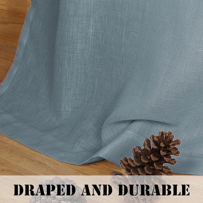 Linen Curtains Elegant Natural Linen Blended Curtains Energy Efficient Light Filtering / Rod Pocket Window Treatments Panels / Drapes for Livingroom (Set of 2, Stone Blue, 52 inch W X 108 inch L) - Image 6