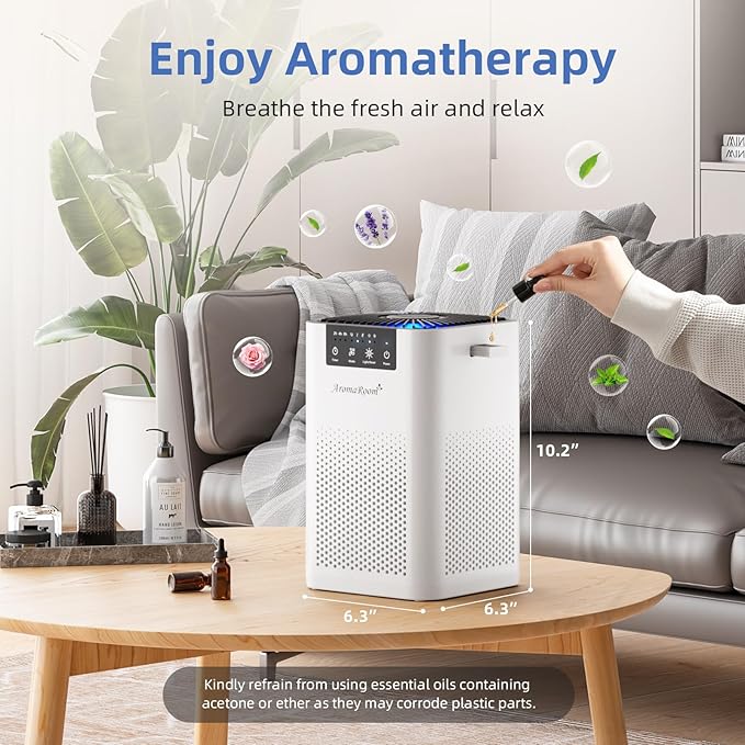 AromaRoom Air Purifiers for Bedroom with 3-in-1 HEPA Filter, Air Purifiers for Home Pet Pee Smell with Aromatherapy, Quiet 360° Airflow Air Cleaner for Office, Dorm, Apartment, Kitchen, AP102 White - Image 7