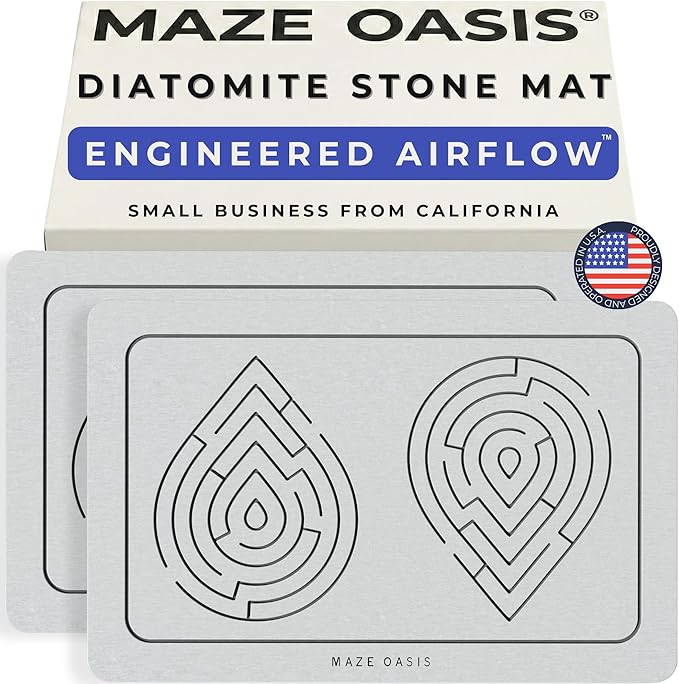 Bathroom Mat Set (2 Pack) [The Dry Home System] – Stone Bath Mats for Bathroom & Dish Drying Mat Stone – Non Slip Diatomaceous Earth – Zen Sterling by MAZEOASIS