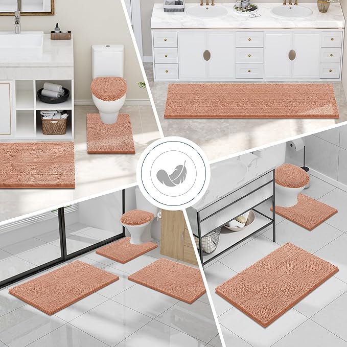 Smiry Luxury Chenille Bathroom Rugs 30x20, Extra Soft and Absorbent Shaggy Bath Mat, Machine Washable, Non-Slip Plush Carpet Runner for Tub, Shower, and Floor, Home Decor Accessories, Peach - Image 7