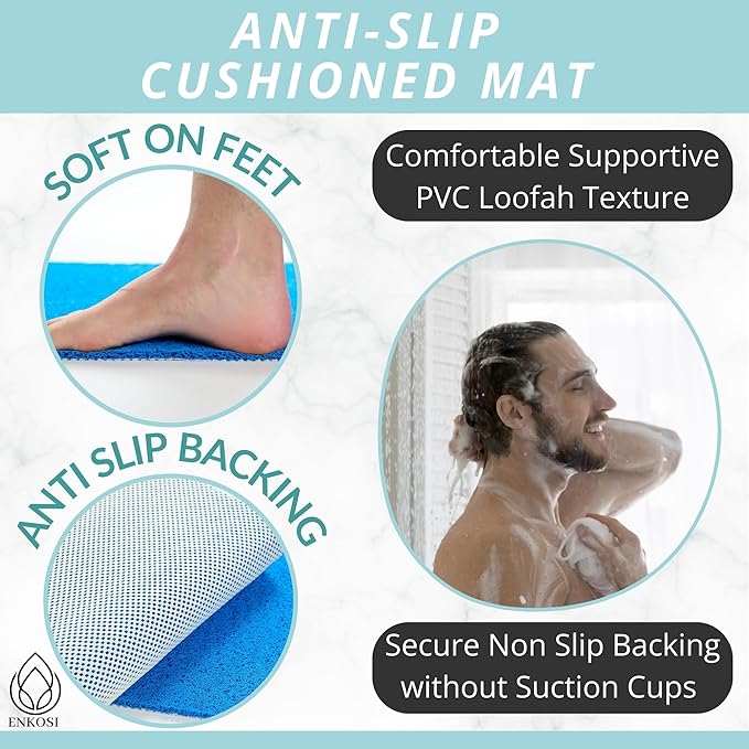Square Shower Mat - Non Slip Shower Mats for Inside Shower - Extra Large 31x31 Shower Floor Mat Non Slip - Square Bath Mat for Shower - Secure Anti Slip Loofah Shower Bath Mat (31x31 Blue) - Image 2