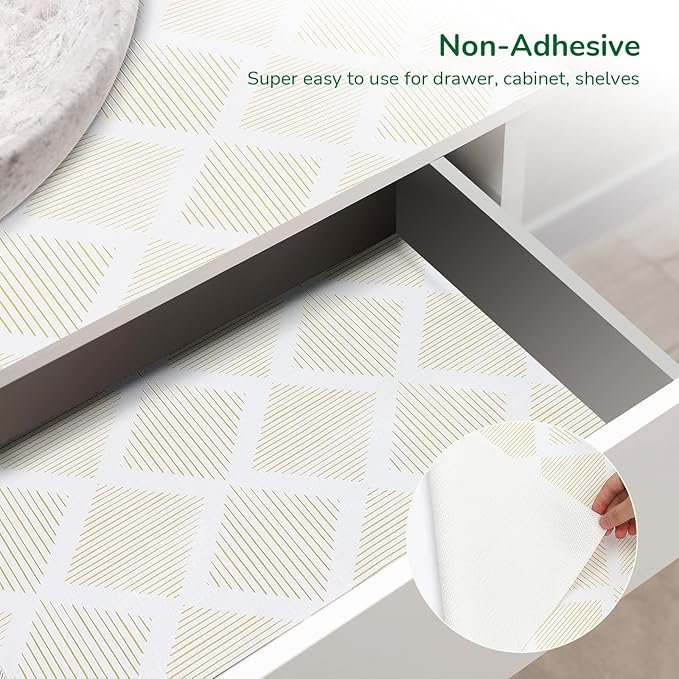 Drawer and Shelf Liner for Kitchen 17.5in x 10FT, Non-Slip Non-Adhesive Cabinet Liners for Cupboard, Dresser, Shelves, Tool Box, Pantry, Thickened Easy Install, Strong Grip, Yellow&White - Image 3