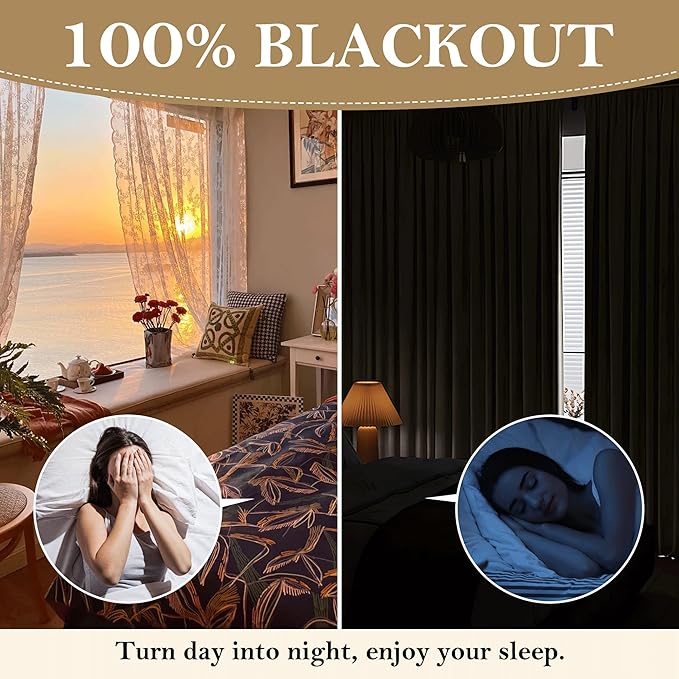 RYB HOME Cream White Linen Blackout Curtains, 100% Blackout Thermal Insulated Boho Farmhouse Window Curtain Panels for Living Room, Back Tab & Rod Pocket, 52" W x 96" L, 2 Panels Set - Image 4