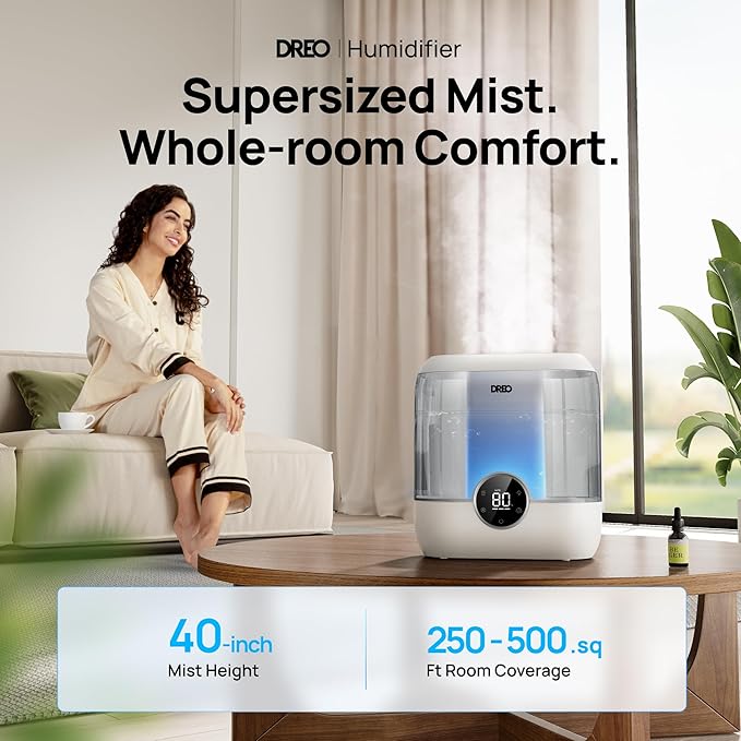 DREO 6L Top Fill Humidifiers for Bedroom, 60H Runtime 28 dB Quiet Supersized Cool Mist Air Humidifiers for Large Room, Baby Nursery, Plant, Indoor, Night Light, Easy to Clean, Precise Humidity Control - Image 2