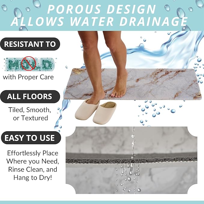 Non Slip Bathtub Mat Shower Mat for Tub - Loofah Bath Mats for Bathroom - 40x16 Bathtub Floor Mat - Textured Anti Slip Bath Mat Without Suction Cups - Secure Mat for Wet Areas (40x16 Blue Gold) - Image 4
