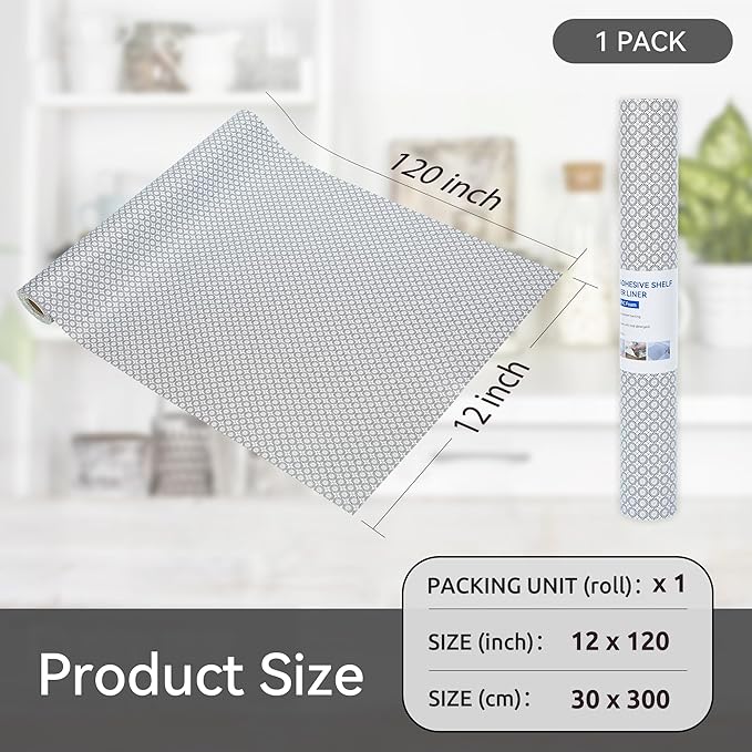 FIFTY FEET 12"x120" Non-Adhesive Shelf Liner for Kitchen Cabinets and Drawers, Washable Non-Slip PVC Cabinet Liner (Black Circle)(1 Roll) - Image 5