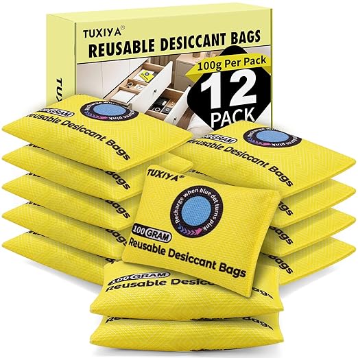 12Pack(100g Each) Rechargeable Silica Gel Desiccant Packets,Color Indicating Desiccant Packs for Storage,Moisture Absorbers for Storage Bins,Suitcase,Safes,3D Filaments,Wet Zones and Cars by Unknown