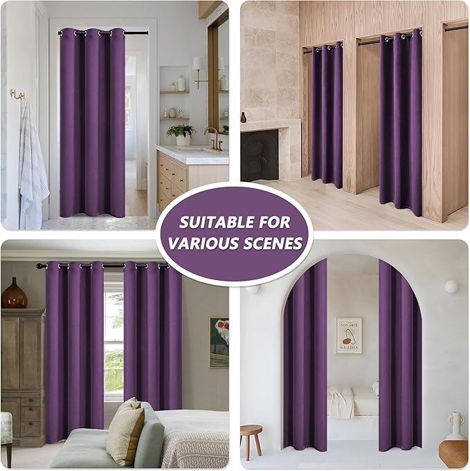 MYSKY HOME Blackout Door Curtains for Bedroom Grommet Top Closet Curtain for Doorway Thermal Insulated Room Darkening Drapes for Living Room, 1 Curtain Panel, 34 x 80 Inch, Royal Purple - Image 2