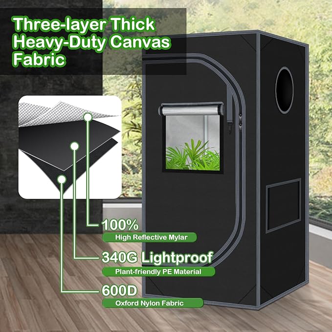 24"x24"x55" Grow Tent for Indoor Plants 600D Mylar Hydroponic High Reflective GrowTents for Plant Fruit Flower Veg Growing - Image 5