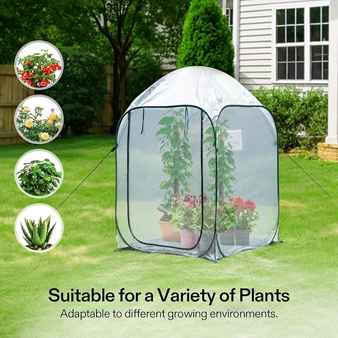 VIVOSUN 39x39x63-Inch Portable Walk-in Greenhouse, with PVC Cover & Detachable Base, Instant Pop-up and Folding, Mini Greenhouse with Roll-Up Door & Mesh Window for Indoor Outdoor, Wind Ropes Included - Image 6