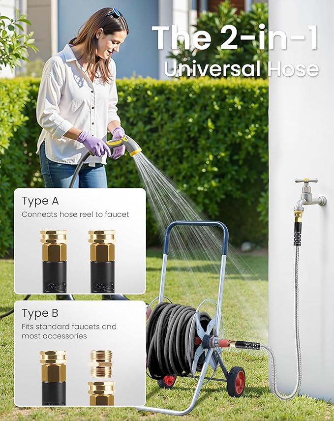 Cesun Short Garden Hose 3 feet, Small Metal Leader Hose, Drinking Water Hose, Flexible, Lightweight Stainless Steel Water Pipe for RV, Outdoor, Yard, 3ft x 5/8", Female to Female - Image 2