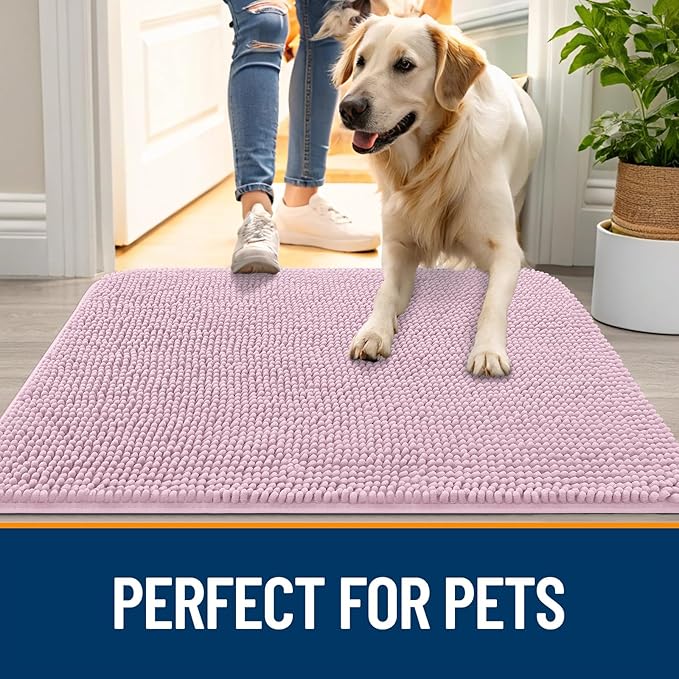 OLANLY Dog Door Mat for Muddy Paws 70x46, Absorbs Moisture and Dirt, Absorbent Non-Slip Washable Doormat, Quick Dry Chenille Mud Mat for Dogs, Entry Indoor Entryway Carpet for Inside Floor, Dusty Rose - Image 6