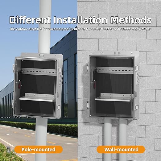 Joinfworld Outdoor Electrical Vented Box Outdoor Waterproof Junction Enclosure 16x11x6 Plastic WiFi Box with Stainless Steel Buckle Dust Screen 12V Fan - Image 6
