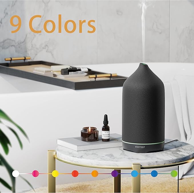 VIVITEST Diffusers for Essential Oils,Stone Oil Diffuser,Ceramic Essential Oil Diffusers Black for Home (250ML) - Image 6