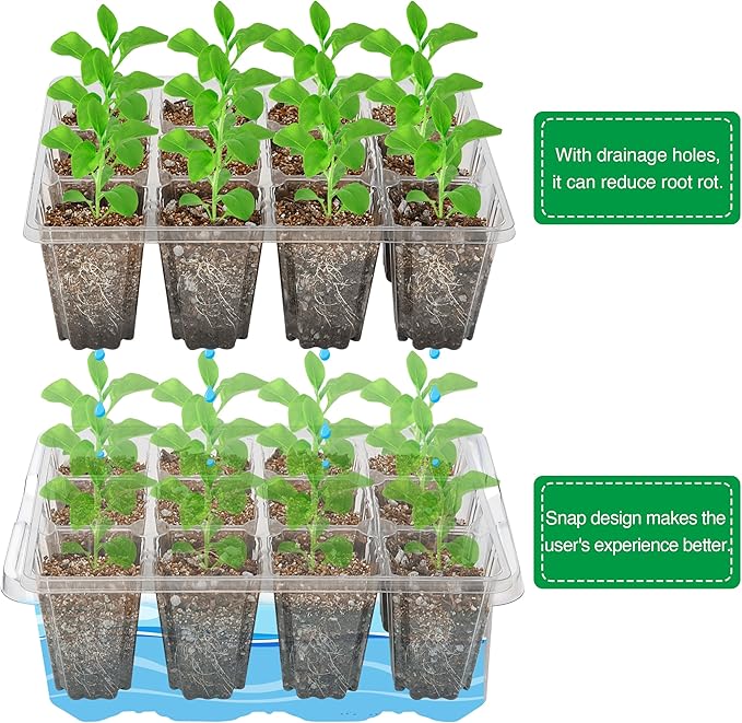 Bonviee 10 Packs Seed Starter Tray with Elevated Lid, 120 Cells Thicken Seed Starting Trays Kit with Adjustable Humidity Vent, Clear Cell Tray and Heightened Lids for Greenhouse & Gardens, Clear - Image 5