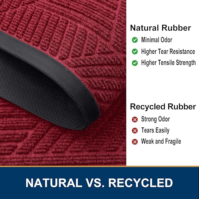 Smiry Half Circle Front Door Mat Outside Entrance, Heavy Duty Sturdy Natural Rubber Doormat, Trap Dirt and Moisture, Low Profile Mats for Indoor Outdoor Entry, Irregular Triangle (47x32, Wine Red) - Image 5