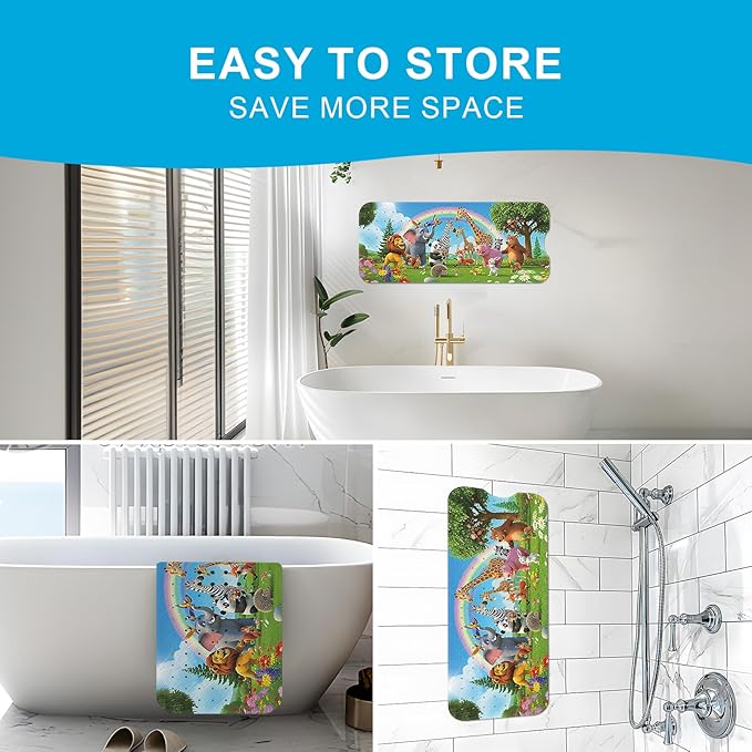 XIYUNTE Upgrade Baby Bath Mat Non Slip - 40"x16" Extra Long Kids Bath Mat for Tub Non Slip Bathtub Mat Eco-Friendly Toddler Bath Mats with Suction Cups, Machine Washable and No Fading, Animal Rainbow - Image 5