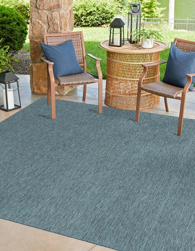Unique Loom Outdoor Solid Collection Area Rug (4' 1" Square Teal/Navy Blue) by UniqueLoom