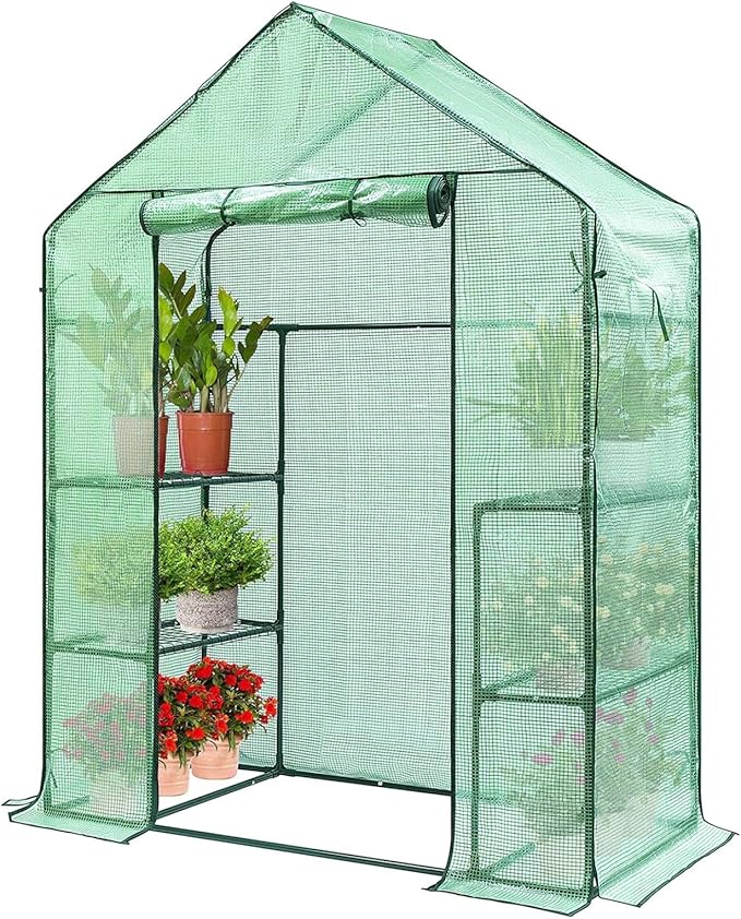VIVOSUN 57 x 29 x 77-Inch Mini Walk-in Greenhouse with Windows, Shelves and Anchors, Plant Garden Hot House by VIVOSUN