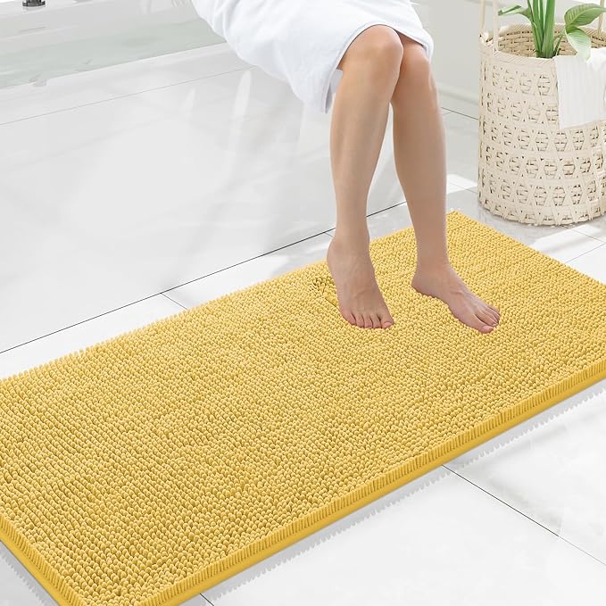 Smiry Luxury Chenille Bathroom Rugs 47x20, Extra Soft and Absorbent Shaggy Bath Mat, Machine Washable, Non-Slip Plush Carpet Runner for Tub, Shower, and Floor, Home Decor Accessories, Yellow by Smiry