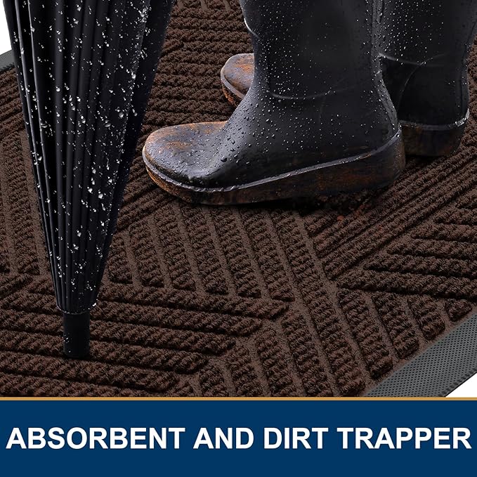 Smiry Front Door Mat Outside Entrance, Heavy Duty Sturdy Natural Rubber Doormat, Trap Dirt and Moisture, Easy Clean Low Profile Mats for Indoor Outdoor Entry, Irregular Triangle (47x32, Dark Brown) - Image 3