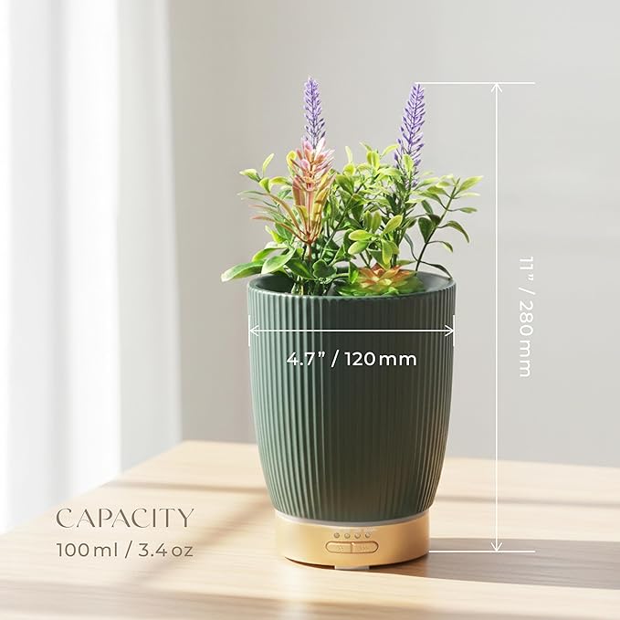 Earnest Living Essential Oil Diffuser Ceramic Artificial Succulent Plants Potted Diffuser 100 ml for Lavender Essential Oils Timers Night Lights and Auto Off Humidifier Aromatherapy Diffusers for Gift - Image 3