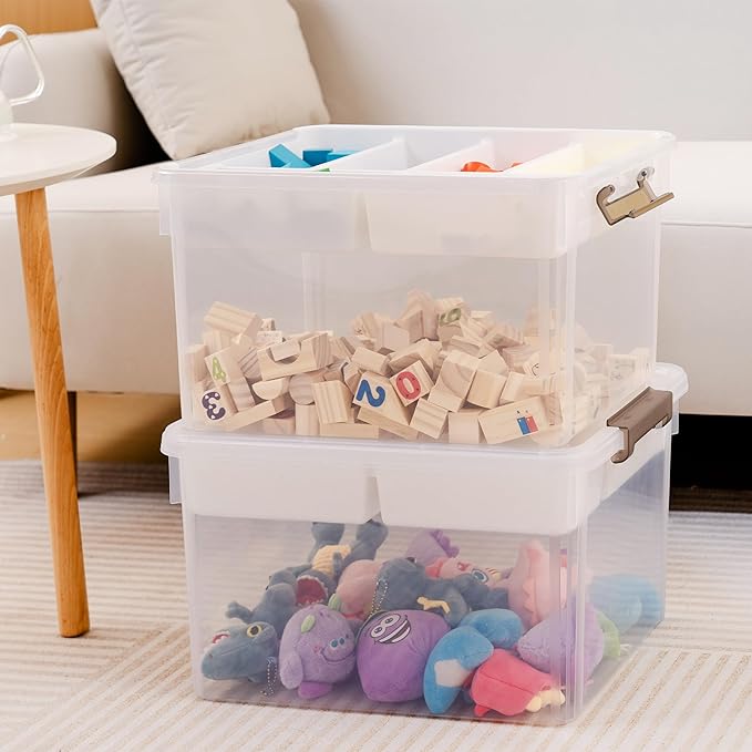 Citylife 32 QT Plastic Storage Bins with Removable Tray Large Stackable Storage Containers for Organizing Craft Storage and Storage Craft, Clothes, Files, Office Supplies, 2 Packs - Image 5