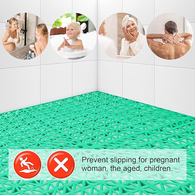 MYFAMIREA Modular Interlocking Cushion 12 Pack 11.8" x 11.8" Rubber Floor Tiles Non-Slip Splicing Drainage Mats for Deck, Pool, Outdoor Shower, Patio, Balcony, Indoor Bathroom, Kitchen, Yard (Green) - Image 6