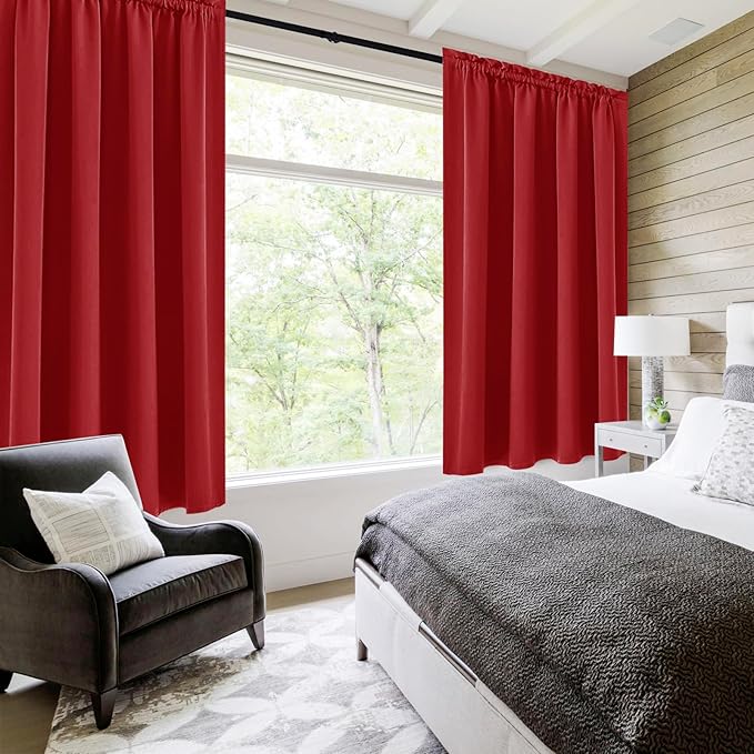DWCN Blackout Curtains for Living Room Thermal Insulated, Energy Saving & Noise Reducing Bedroom Curtains, Red, W 52x L 36 Inch, Set of 2 Rod Pocket Curtain Panels - Image 2