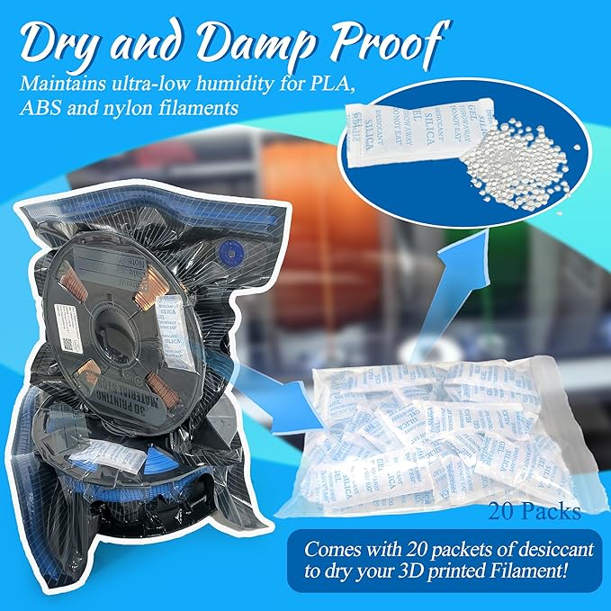30 Sets of Upgraded Filament Storage Light-Proof Vacuum Bags for 3D Printer, Keep Dry, Avoid Light, Includes 30 Vacuum Storage Bags, 1 Pump, 30 Desiccants, 5 Clips, 2 pens, 13.4x12.6 inch - Image 2
