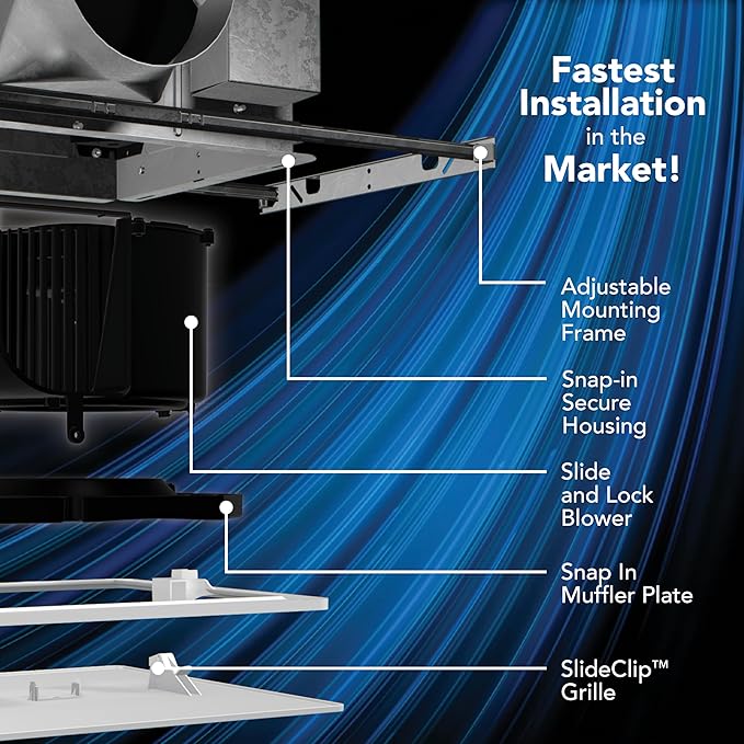 EVOLVE Premium Bathroom Exhaust Fan with Light and Continuous Run, 110-130-150 Selectable CFM - Image 2