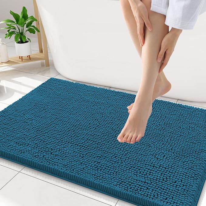 Smiry Luxury Chenille Bathroom Rugs 34x21, Extra Soft and Absorbent Shaggy Bath Mat, Machine Washable, Non-Slip Plush Carpet Runner for Tub, Shower, and Floor, Home Decor Accessories, Peacock Blue by Smiry