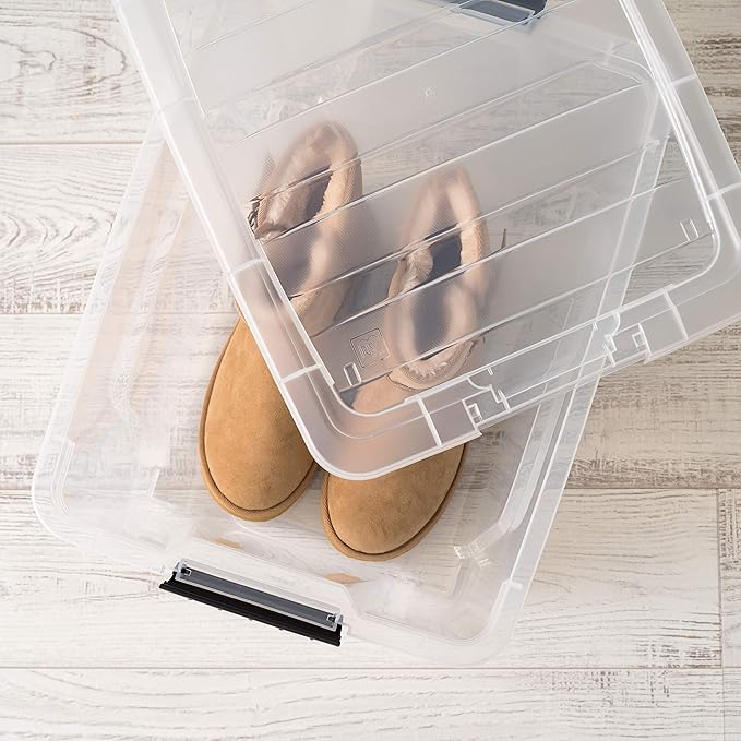 IRIS USA 32 QT Plastic Storage Box with Lid and Latches - 6 Pack - BPA-Free, See-Through Organizing Solution, Durable Nestable Stackable Containers, Secure Pull Handle - Clear - Image 9