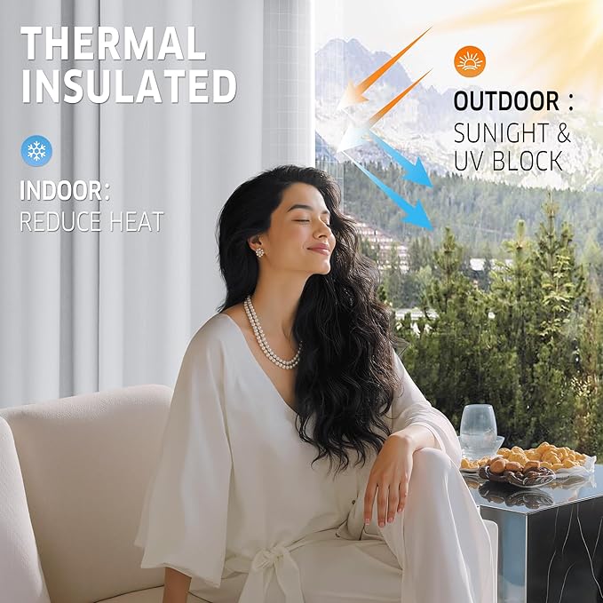 RYB HOME Outdoor Curtains for Patio Waterproof Tab Top Block Sunlight Thermal Insulated Privacy Assured Thick Outside Curtains for Porch, Balcony, Pool, W52 x L95, Greyish White, 1 Panel - Image 3
