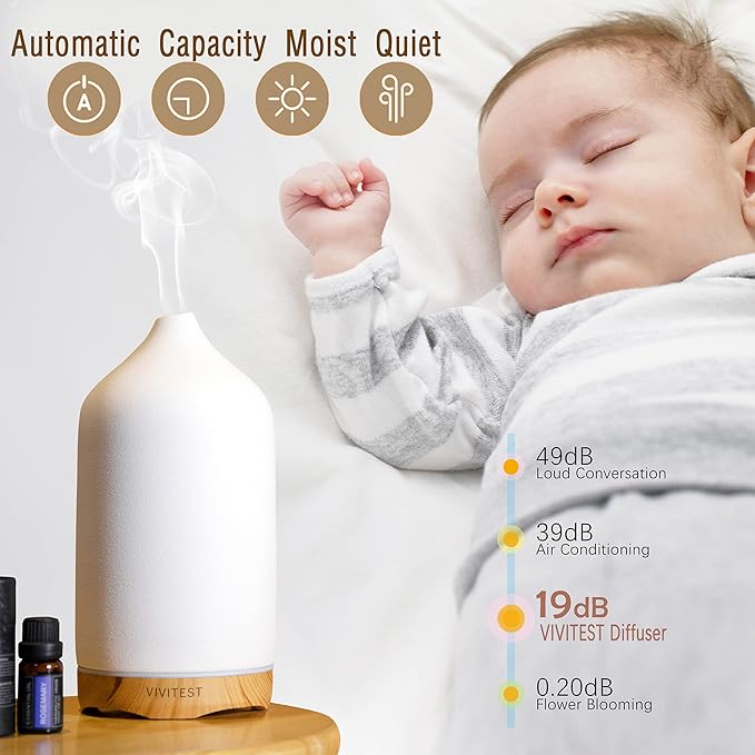 VIVITEST Aromatherapy Diffuser,250ML Ceramic Ultrasonic Essential Oil Diffuser for Aromatherapy (250ML) - Image 5