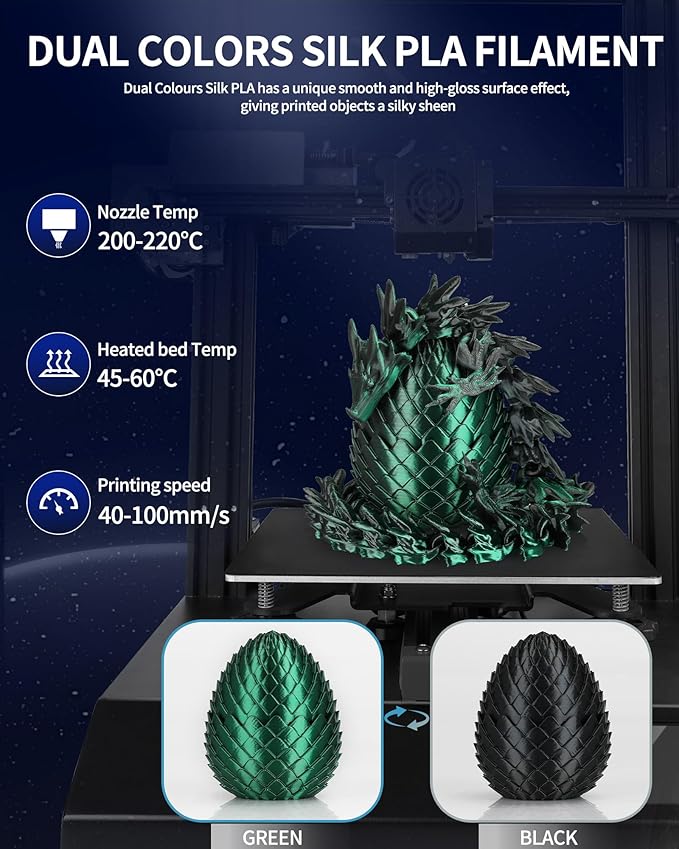 LANDU Silk Dual Color PLA Filament 1.75mm 1KG, 3D Printer Filament Dimensional Accuracy +/- 0.02mm, Coextrusion Filament PLA Shiny Filament Fits for Most FFF 3D Printers,1KG Spool,Black Green - Image 3