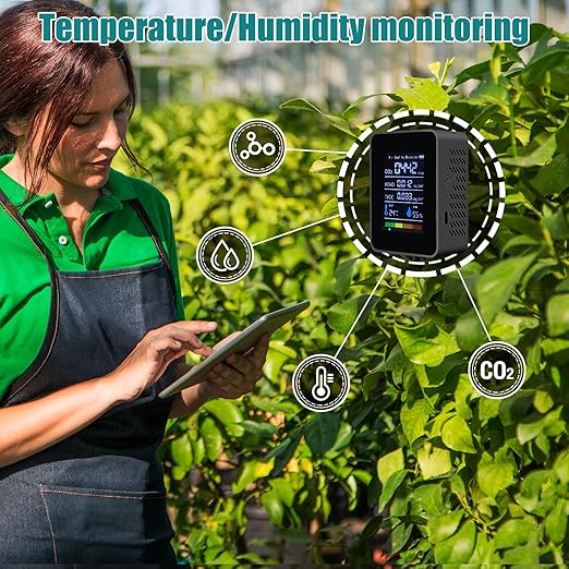 5 in 1 Indoor Air Quality Monitor, Portable Smartair Quality Tester for CO2 | TVOC | HCHO | Temp | Hum, Air Quality Test for Home, Office, School, Hotel, Car (Black) - Image 5