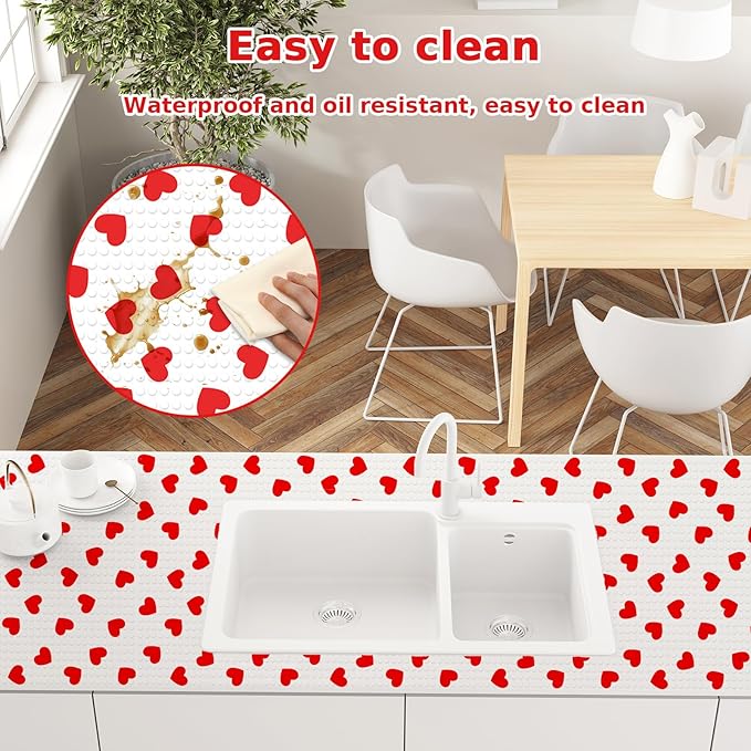 Valentine's Day Refrigerator Liner Waterproof Fridge Shelf Mat Red Heart Non-Adhesive Cabinet Drawer Liner for Home Kitchen Table Decoration, 11.8 x 118 Inch - Image 6